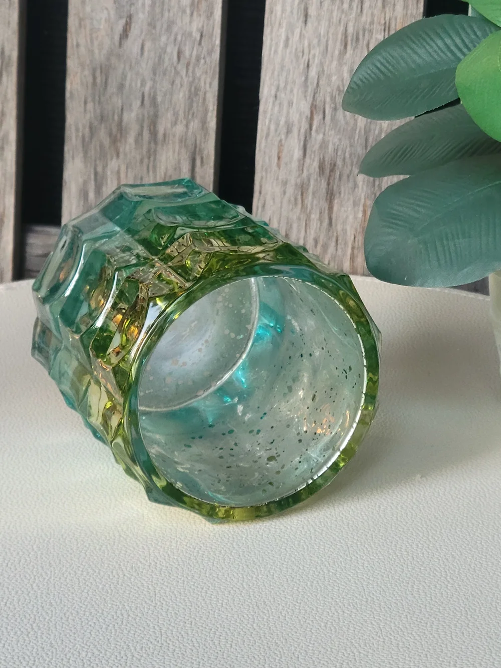 Green to Turquoise Ombre Textured Glass Candle Holder
